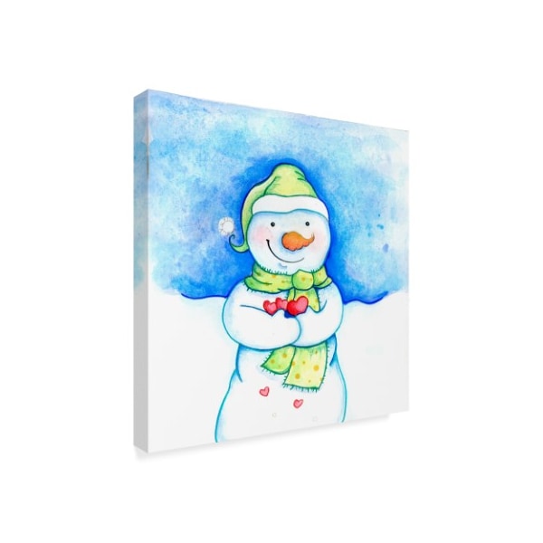 Valarie Wade 'Snowman Holding Hearts' Canvas Art,18x18